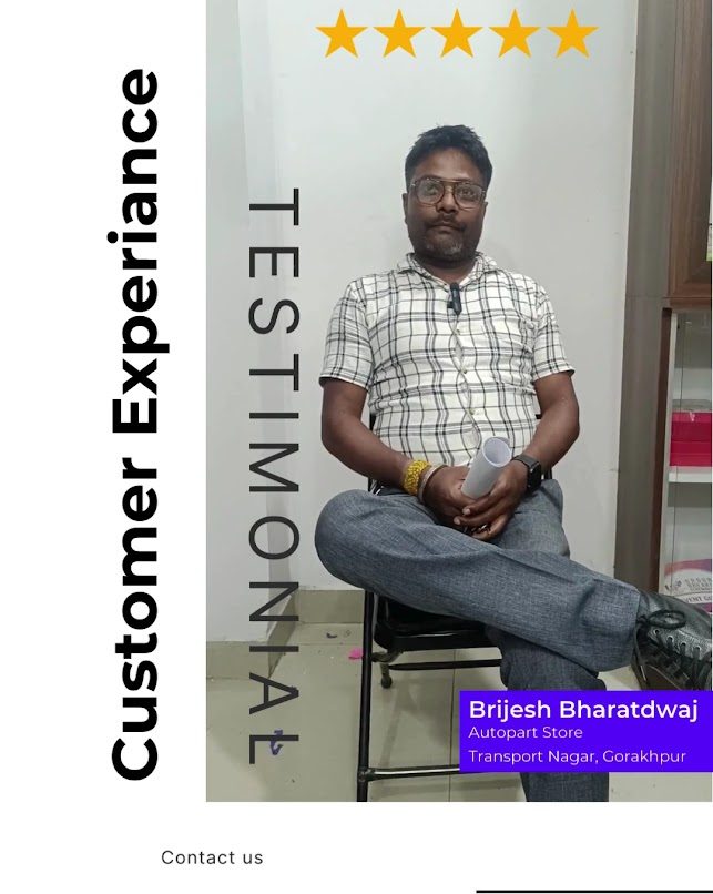 Five-star testimonial card for Brijesh Bharatdwaj, Autopart Store, Transport Nagar, Gorakhpur